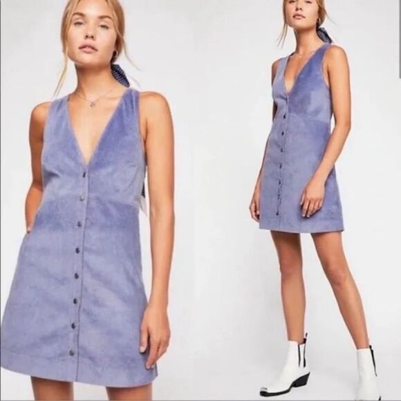 NWT - Free People Corduroy Rolling Thunder Pinafore Jumper Mini Dress - Large - Picture 2 of 3